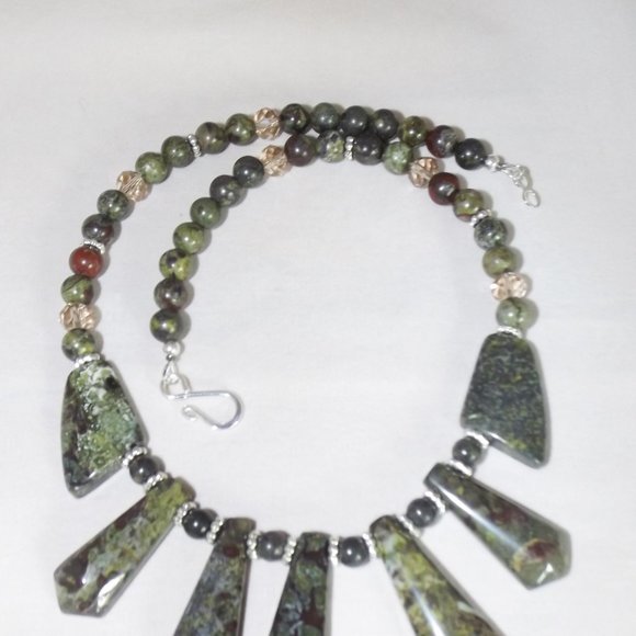 Natural Dragon Blood Jasper 18" silver plated necklace. NEW (#2265) - Picture 3 of 3